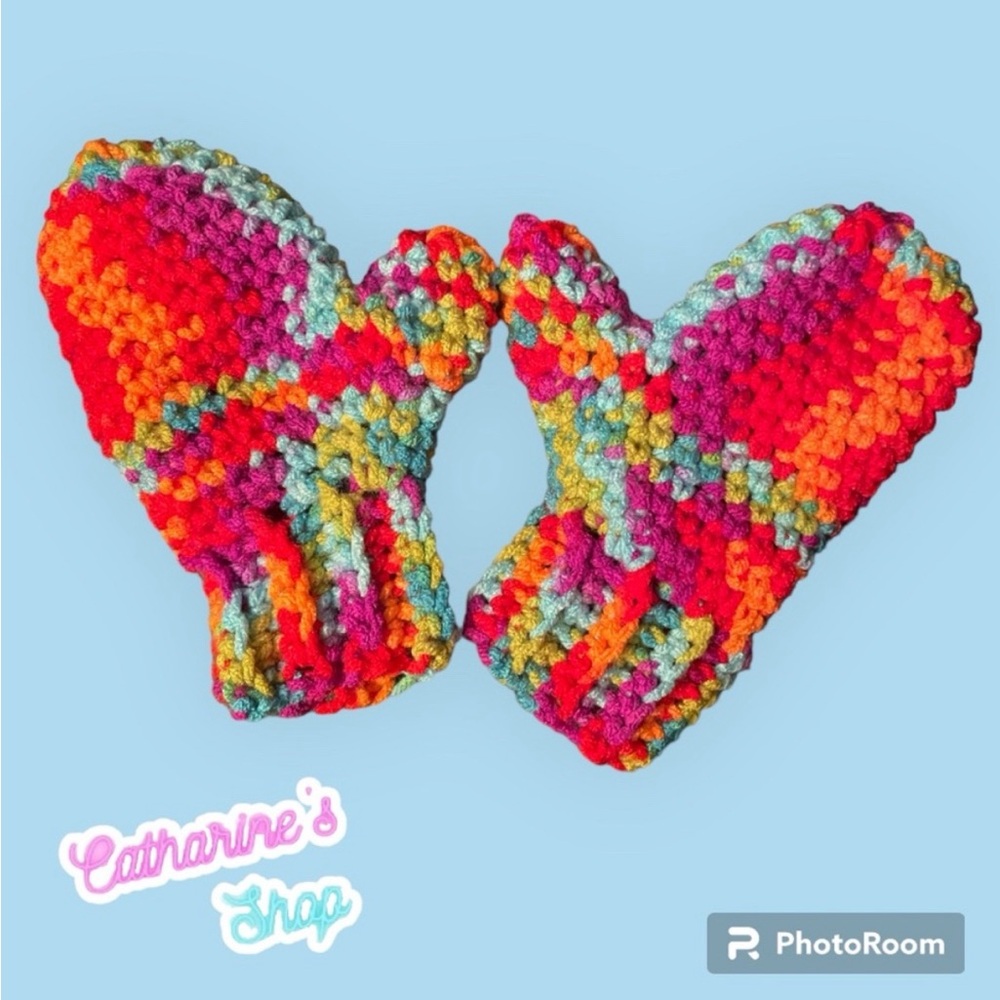 Crocheted Multi-Colour Toddler Mittens